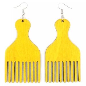 Yellow Afro Pick Comb-Shaped Earrings